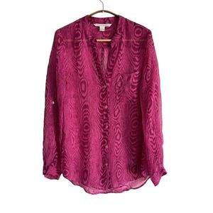 DVF Diane Von Furstenberg GILMORE Silk Sheer Blouse Top Grain Shadow Pink $248